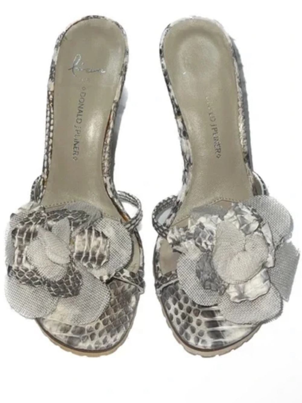 Lisa for Donald J. Pliner Grey Python Snakeskin Floral Embellished Stilettos 9.5